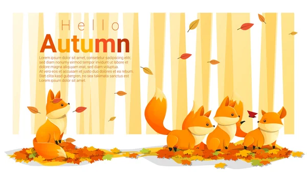 Hello autumn background with foxes , vector , illustration — Stock Vector