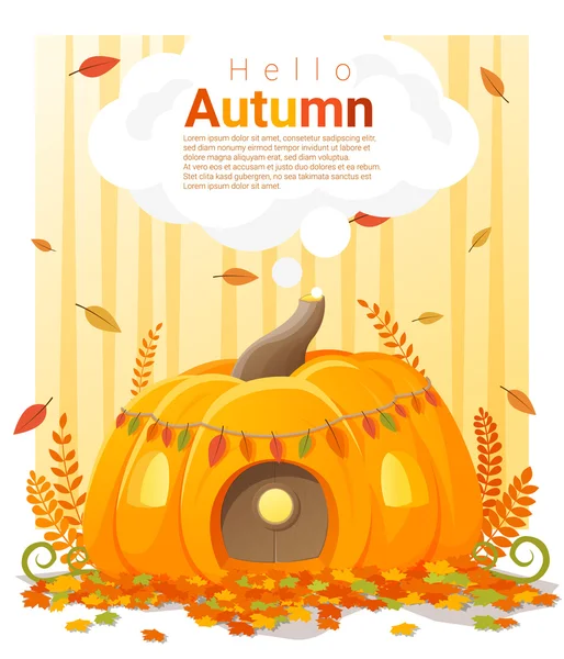 你好，秋天背景与南瓜房子、 矢量、 插图 — 图库矢量图片