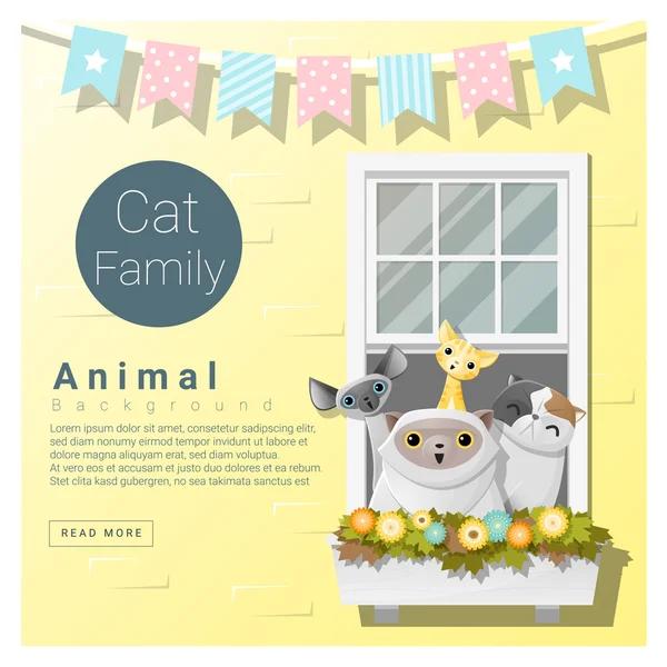 Niedliche Tierfamilie Hintergrund mit Katzen, Vektor, Illustration — Stockvektor