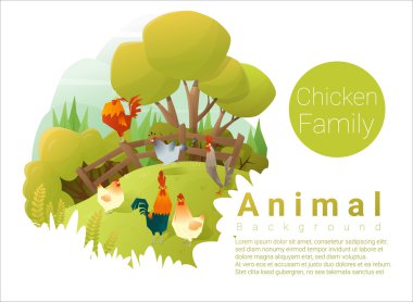Cute animal family background with Chickens , vector , illustration clipart