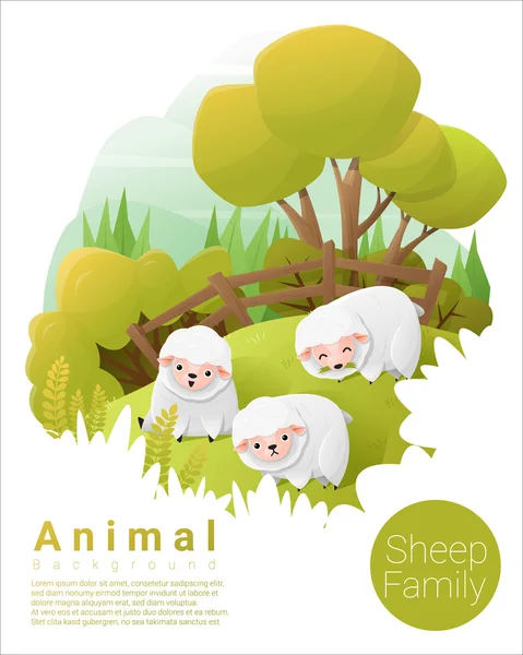 Família animal bonito fundo com ovelha, vetor, ilustração —  Vetores de Stock