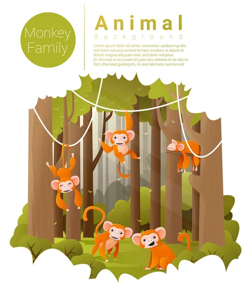 Waldlandschaft Hintergrund mit Affen, Vektor, Illustration — Stockvektor