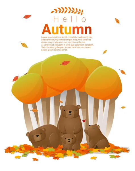 Hola fondo de otoño con osos, vector, ilustración — Vector de stock