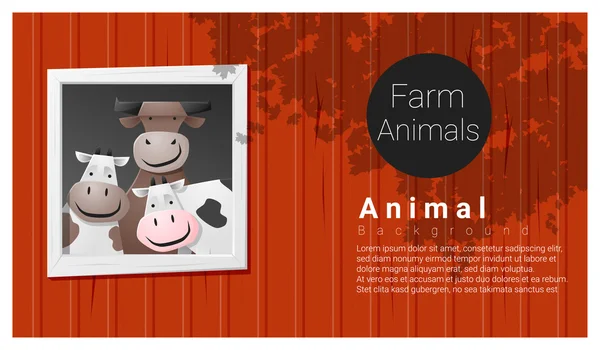 Farm animal background with cow , vector , illustration — Stock Vector