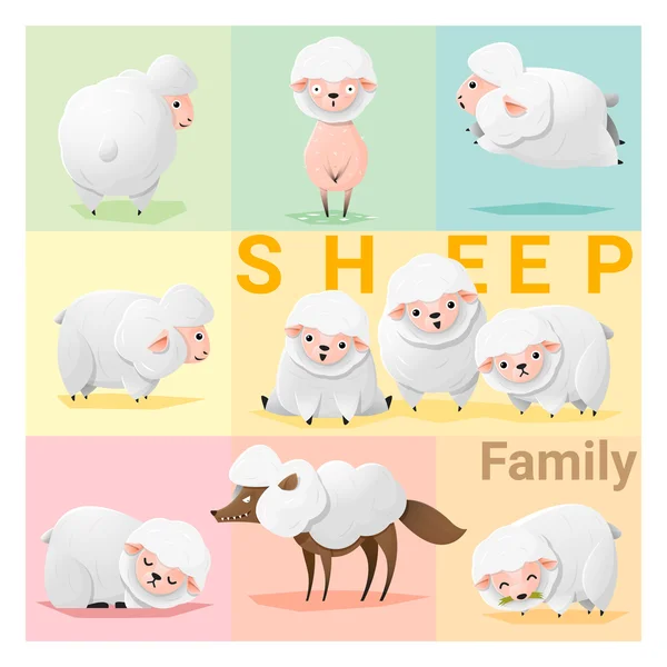 Set of Sheep family , vector , illustration — Stock Vector