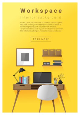 İç tasarım Modern çalışma alanı afiş, vektör, illüstrasyon