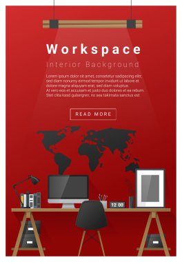İç tasarım Modern çalışma alanı afiş, vektör, illüstrasyon