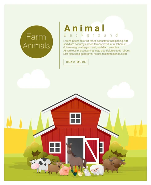 Paisaje rural y animales de granja fondo, vector, ilustración — Archivo Imágenes Vectoriales