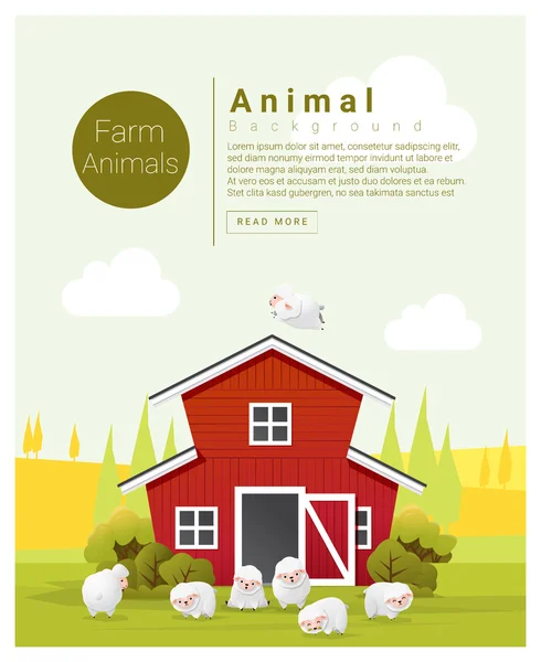 Paisaje rural y fondo de animales de granja con ovejas, vectores, ilustración — Archivo Imágenes Vectoriales