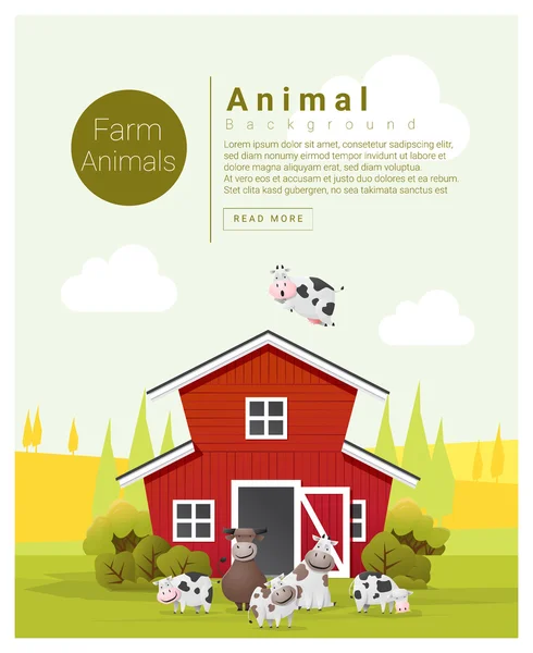 Paisaje rural y fondo animal de granja con vaca, vector, ilustración — Archivo Imágenes Vectoriales