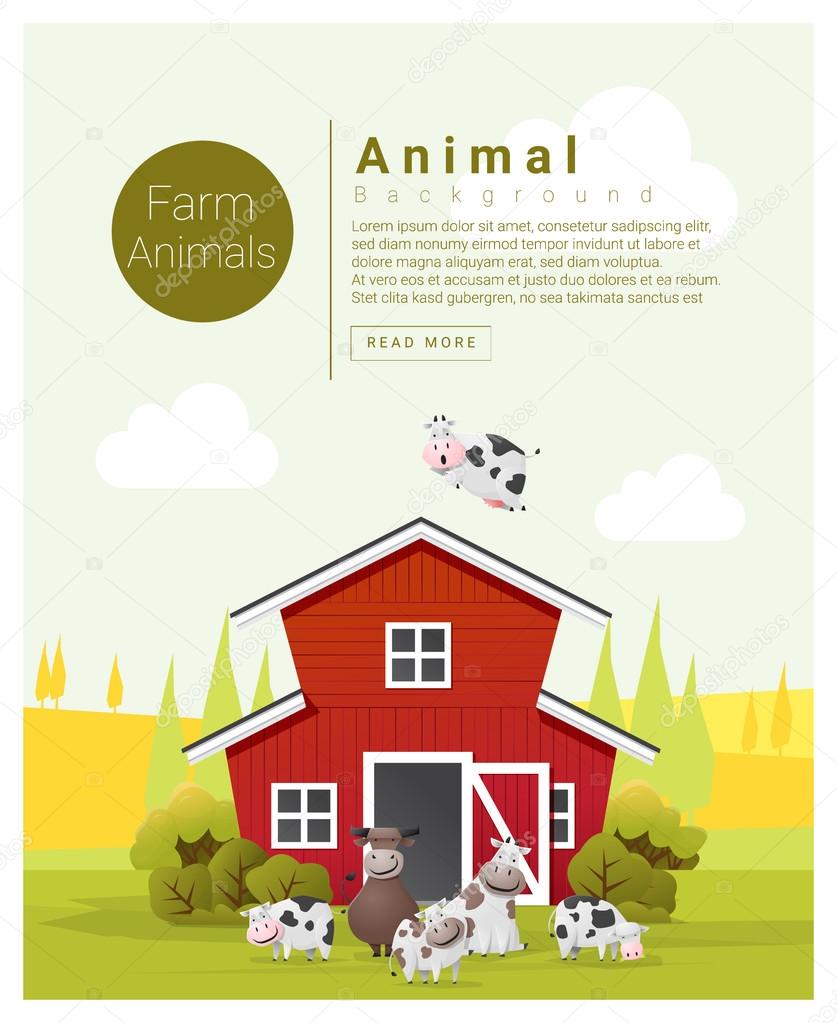 Rural landscape and farm animal background with cow , vector , illustration