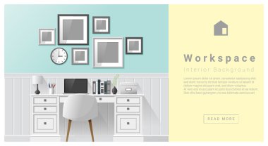İç tasarım Modern çalışma alanı arka plan, vektör, illüstrasyon
