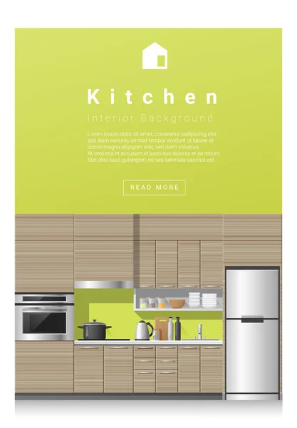 Diseño de interiores Banner de cocina moderna, vector, ilustración — Vector de stock