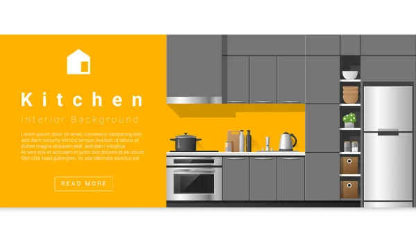 Diseño de interiores Fondo de cocina moderno, vector, ilustración — Vector de stock