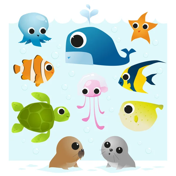Conjunto de animales marinos — Stockvector