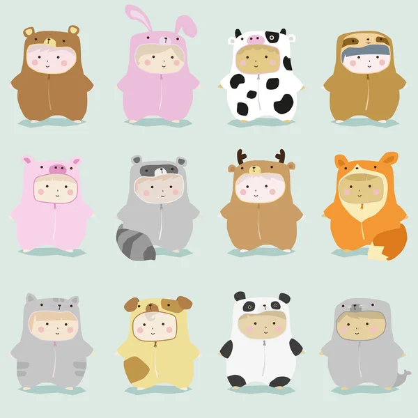 子供たちのかわいい動物の衣装 1, ベクトル, イラスト — ストックベクタ