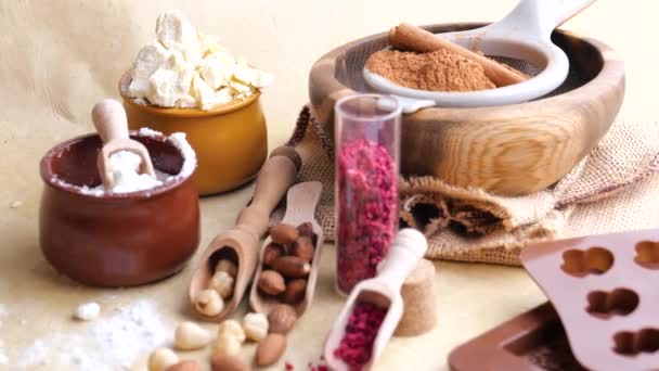Mezcla de ingredientes para hacer chocolate casero — Vídeo de stock