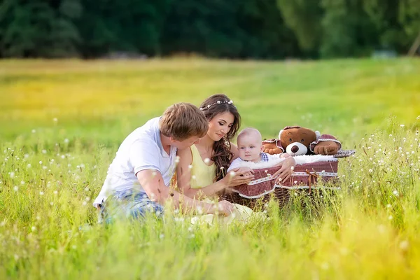 Beautiful family with a baby in the park — Stock Photo, Image