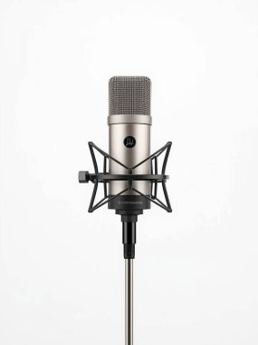 Yoğunlaştırıcı Stüdyo Mikrofonu ve Beyaz Arkaplan Kayıt Ekipmanı Fotoğrafı İzole Edildi