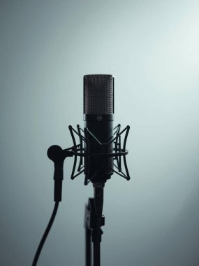 Yoğunlaştırıcı Stüdyo Mikrofonu ve Beyaz Arkaplan Kayıt Ekipmanı Fotoğrafı İzole Edildi