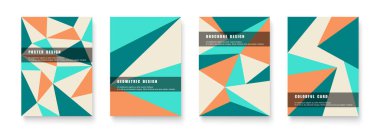 Parlak renkli geometrik çokgen kapakları koleksiyonu. Broşürler, kapaklar ve afişler için kullanılabilir. Modern soyut vektör set kurumsal canlı moda posterleri.