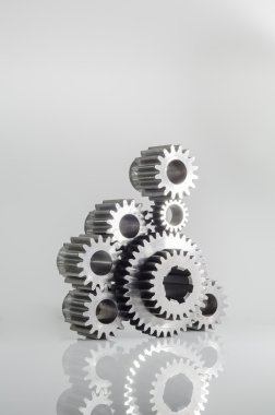set of gears on grey background