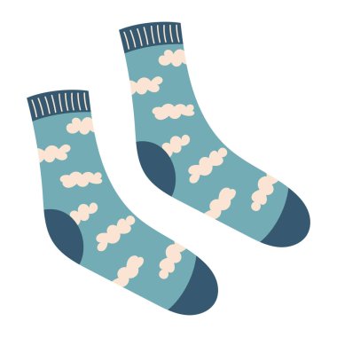 Modern colorful cotton socks with trendy prints and different textures. Cozy knitted socks. Flat vector illustration isolated on white background.