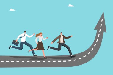 İş hedeflerine ulaşmak için takım çalışması, takım çalışması istihbaratı veya yüksek sonuçlar için motivasyon, en yüksek zirvede takım başarısı, kariyer büyümesi, yükselen yolda çalışan meslektaşlar.