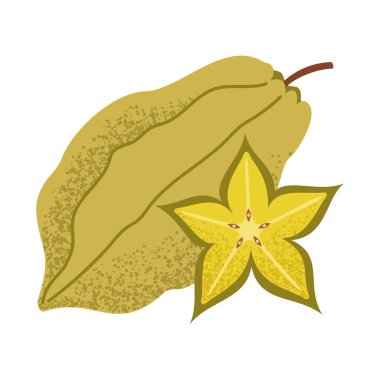 Basit bir yıldız meyvesi çizimi. Taze karambol meyvesi. Sağlıklı gıda konsepti. İç mekan, poster, kapak ve afiş için minimum düz vektör tasarımı. Beyaz arkaplanda izole.