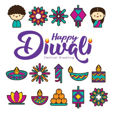Diwali ya da Deepavali sembolü ya da ikonu. grafik ve web tasarımı için düz modern ögeler. 