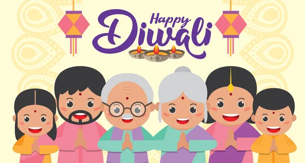 Diwali Oder Deepavali Festival Der Lichter Banner Vorlagen Mit Niedlichen — Stockvektor