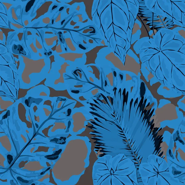 热带动物纹理无缝图案 在充满异国情调的夏日里夏天的热带叶子热带花卉时尚模式 植物热带图解 矢量无缝模式 — 图库矢量图片