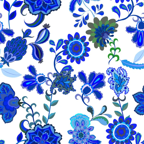 Kreatív Zökkenőmentes Minta Virágok Levelek Etnikai Stílusban Virágdíszítés Hagyományos Paisley — Stock Vector