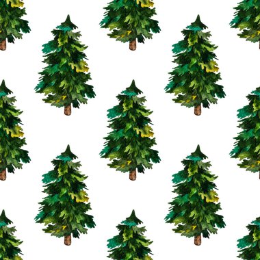 Spruce ile suluboya kusursuz desen. Kağıt ya da tekstil ambalajı için harika Noel izni baskısı.