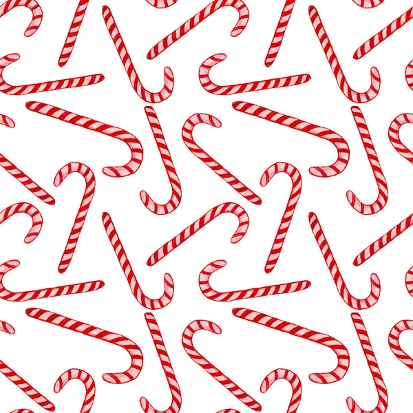 Watercolor seamless pattern with candy cane. Great Christmas allover print for wrapping paper or textile.