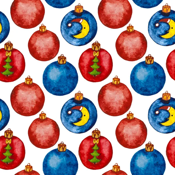 Aquarel Naadloos Patroon Met Decoraties Grote Kerst Allover Print Voor — Stockfoto