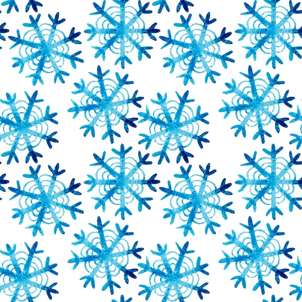 Bezszwowy Wzór Akwareli Płatkami Śniegu Świetny Druk Alfanumeryczny Papier Pakowy — Zdjęcie stockowe