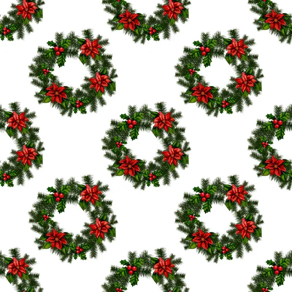 Watercolor Seamless Pattern Beautiful Wreath Great Christmas Allover Print Wrapping — Stock Photo, Image