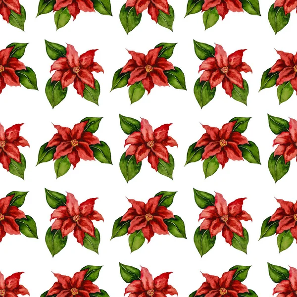 Aquarel Naadloos Patroon Met Poinsettia Grote Kerst Allover Print Voor — Stockfoto