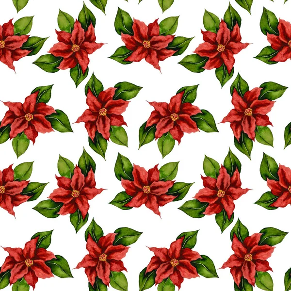 Patrón Sin Costura Acuarela Con Poinsettia Gran Impresión Navidad Para —  Fotos de Stock