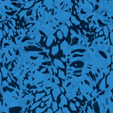 Hayvani dokuda tropik, pürüzsüz bir desen. Orman egzotik yaz baskısı. Yaz tropik yaprakları. Tropik çiçek deseni. Çiçekli tropik illüstrasyon. Vektörsüz desen.