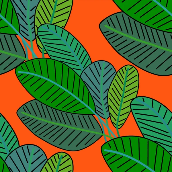 Креативный Бесшовный Узор Карикатурным Лесом Яркий Летний Отпечаток Тропическими Листьями — стоковый вектор