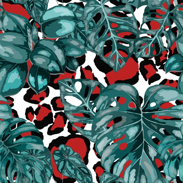 Modèle Tropical Sans Couture Sur Texture Animalière Impression Estivale Exotique — Image vectorielle