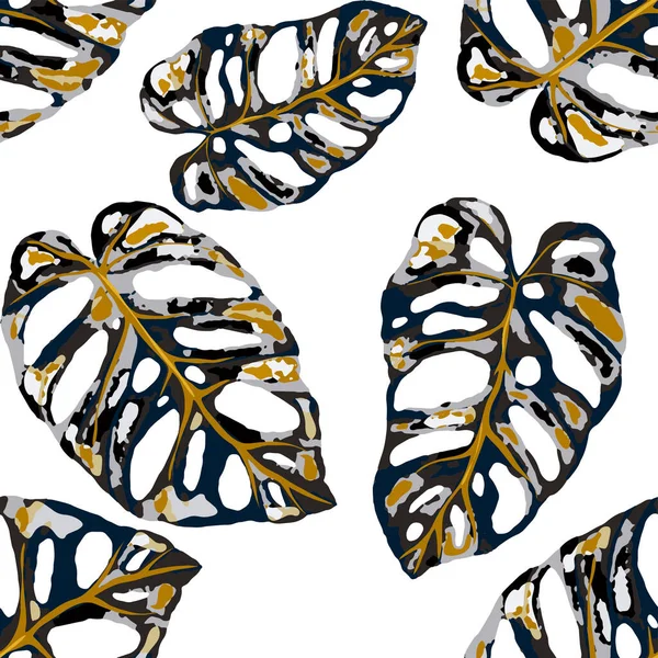 Бесшовный Рисунок Тропическими Листьями Экзотические Растения Ручной Работы Летний Отпечаток — стоковый вектор