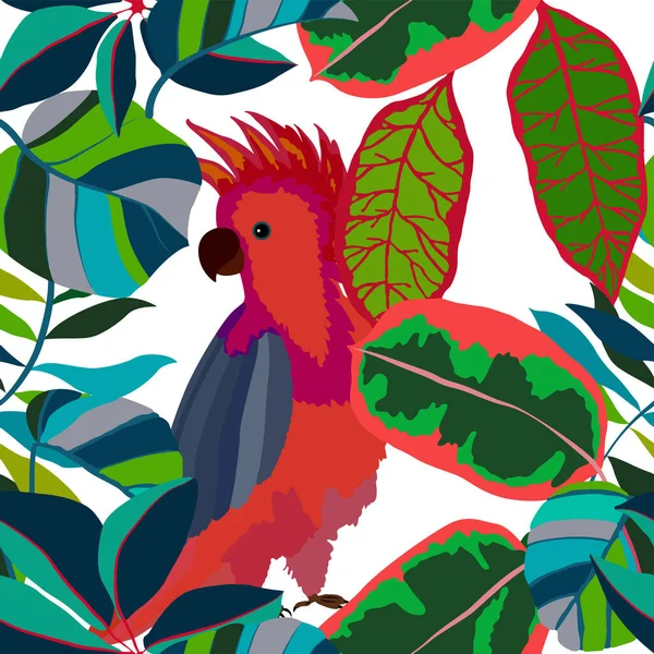 Patrón Creativo Sin Costuras Con Aves Tropicales Loros Hojas Flores — Vector de stock