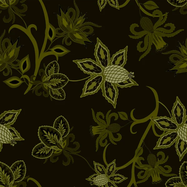 Orientalne Motywy Płynny Wzór Pięknymi Etnicznymi Kwiatami Paisley Dekoracja Kwiatowa — Wektor stockowy