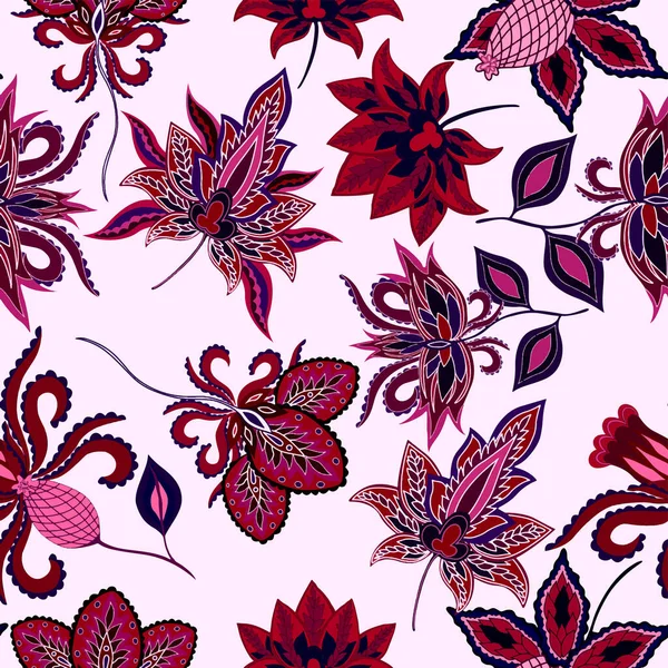 Motivos Orientales Patrón Sin Costuras Con Hermosas Flores Étnicas Paisley — Vector de stock