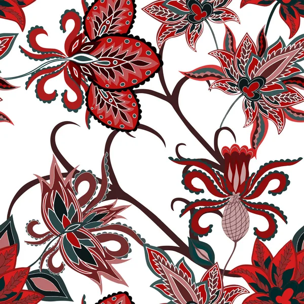 Motivos Orientales Patrón Sin Costuras Con Hermosas Flores Étnicas Paisley — Vector de stock