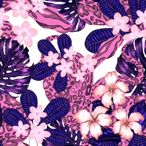 Magnifique Motif Sans Couture Avec Python Feuilles Tropicales Belle Impression — Image vectorielle