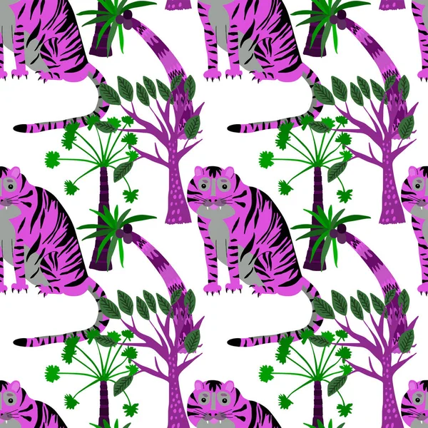 Motif Créatif Sans Couture Avec Tigre Forêt Tropicale Impression Été — Image vectorielle